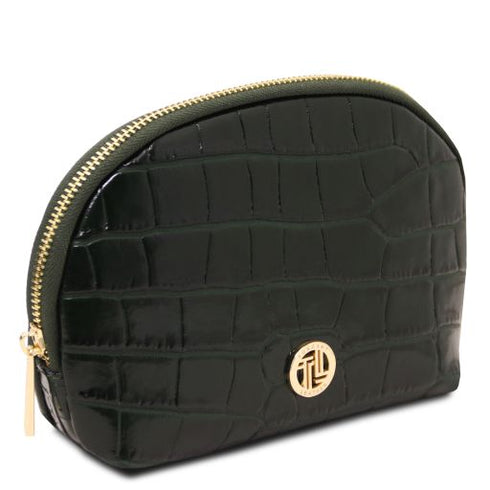 Vera - Croc print leather toiletry case